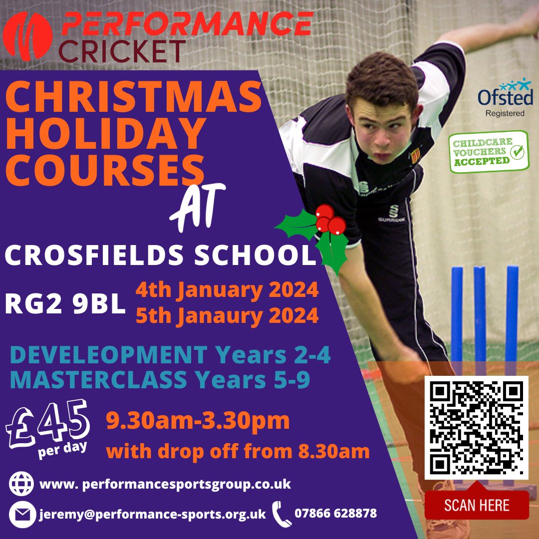 Performance Cricket (@perform_cricket) on Twitter photo We’ve teamed up with <a href="/WeAreCrosfields/">Crosfields School</a> to bring you two exciting Cricket Holiday Courses in the Christmas Holidays!
Head to our Calendar to book - places are already going FAST!
performancesportsgroup.co.uk/calendar-event…
#cricket #cricketcoaching #cricketcoach #christmas #rdguk #berkshire We’ve teamed up with <a href="/WeAreCrosfields/">Crosfields School</a> to bring you two exciting Cricket Holiday Courses in the Christmas Holidays!
Head to our Calendar to book - places are already going FAST!
performancesportsgroup.co.uk/calendar-event…
#cricket #cricketcoaching #cricketcoach #christmas #rdguk #berkshire