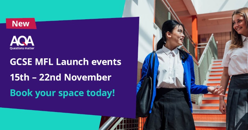 AQA's tweet photo. 📅 Save the date 📅 Brand new #MFL launch events added! 

Due to the excellent feedback we received on our September launch events, we’ve added three extra November dates. We’ve also added an on-demand event, so you can watch at a time that suits you. #MFLTwitterati #ISMLA #ALL