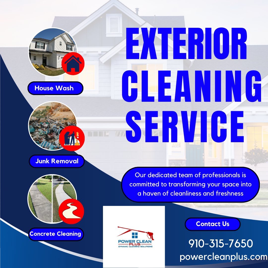PowercleanPlus's tweet photo. 🏡✨ Revamp Your Home's Shine with PowerClean Plus! ✨🏡

At PowerClean Plus, we're your go-to solution for a sparkling, like-new home exterior! 👌✨ Say goodbye to dirt, grime, and clutter with our top-notch services:

🏠 House Washing: Let your home glow again with our expert house washing techniques. Our team will bring back that fresh, clean look in no time!

🛣️ Driveway & Sidewalk Washing: Restore the beauty of your pathways! Our specialized cleaning ensures a spotless finish that will leave your property looking pristine.

♻️ Junk Removal: Clear out the clutter effortlessly! Our professional removal service will declutter your space, leaving you with a clean, fresh canvas to enjoy.

🌟 Get in touch with us today at 910-315-7650 or visit https://t.co/JAUjS7uCdO to schedule your service! Your satisfaction is our priority. ✨💧 #PowerCleanPlus #ExteriorCleaning #HomeRevival #pressurewashing #fayettevillenc #realestate