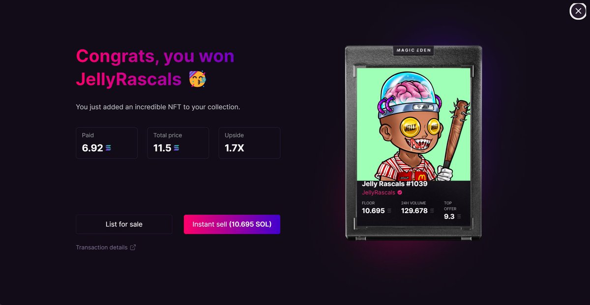 CorzoTwitch's tweet image. Just tried my luck on @MagicEden Lucky Buy for Jelly Rascals and won 2 back to back!!!  Rascals #12 and #13 LFG!!! Both have been upgraded to 100% straight away! Can't wait for the future!
