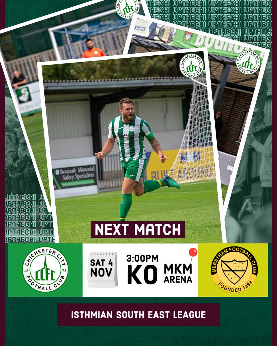 ChiCityFC's tweet photo. A Look Ahead To Our Next Fixture 👀
A chance to bounce back in the @IsthmianLeague as we take on @MersthamFC1892
#UPTHECHI 🟢⚪️
#ChiCityFc https://t.co/jCXpPvqIXm