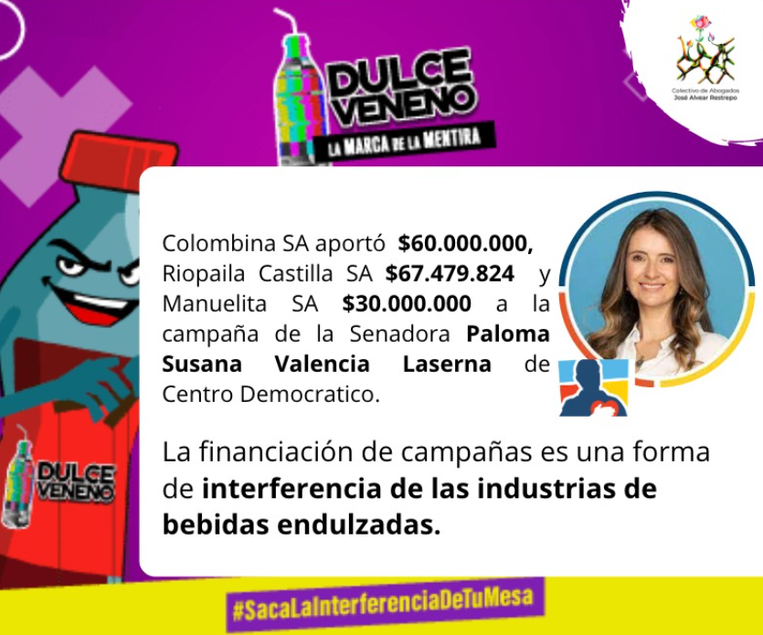 ecoaneko's tweet photo. Paloma Valencia dice defender los intereses de los "pobres" al irse en contra de los impuestos saludables. Lo que no dice es que recibió de esta industria azucarera 157 millones para defender sus intereses. Repugnante la instrumentalización y la venta de la salud. https://t.co/19jUeyvncN