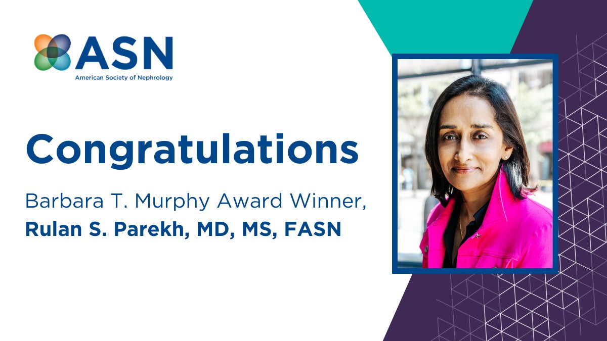 Congratulations to the Barbara T. Murphy Award winner, Rulan S. Parekh, MD, MS, FASN! Thank you for your outstanding contributions to the kidney community. #KidneyWk