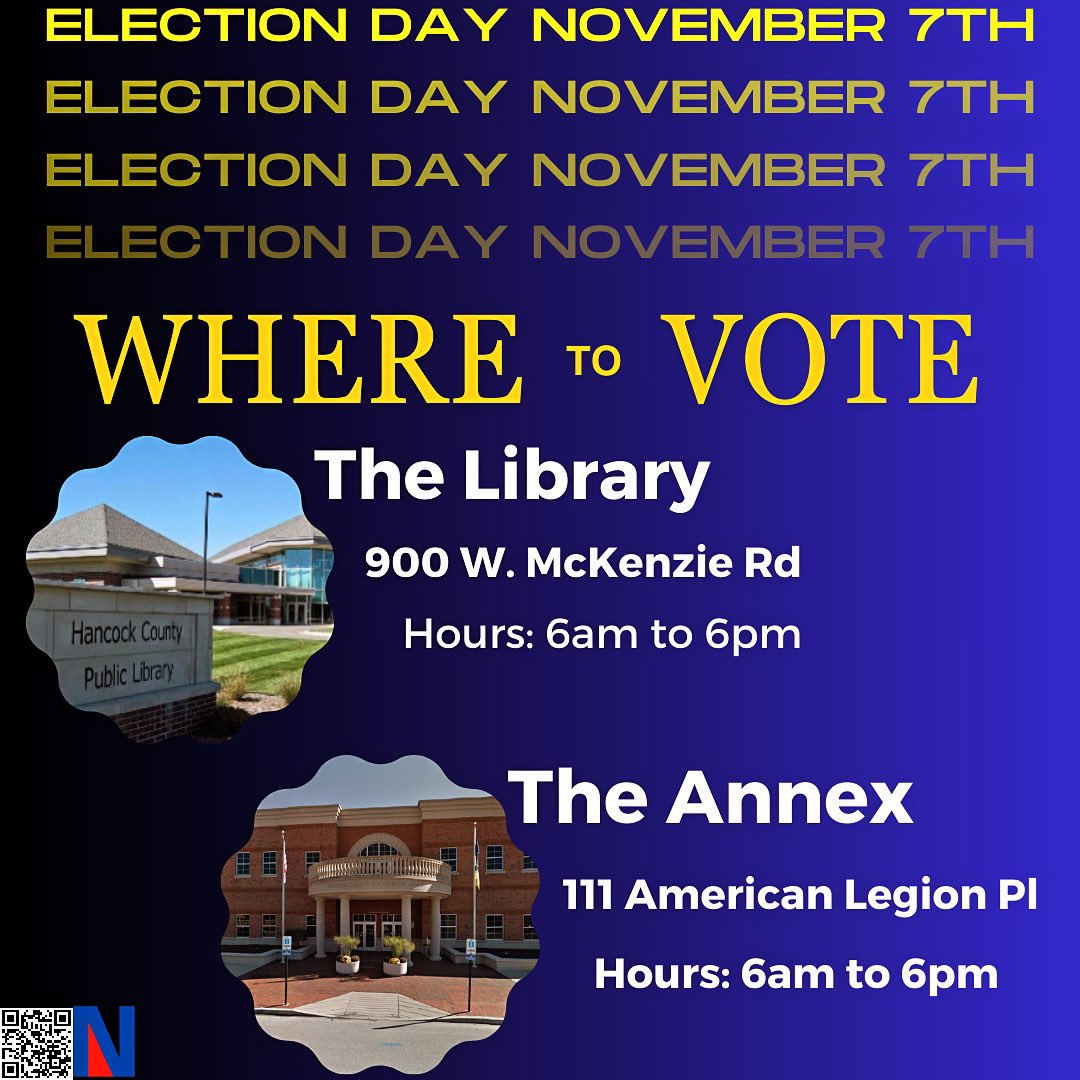 Here the two Election Day voting locations in Greenfield. As a friendly reminder, you can vote at ANY location throughs the county 👍