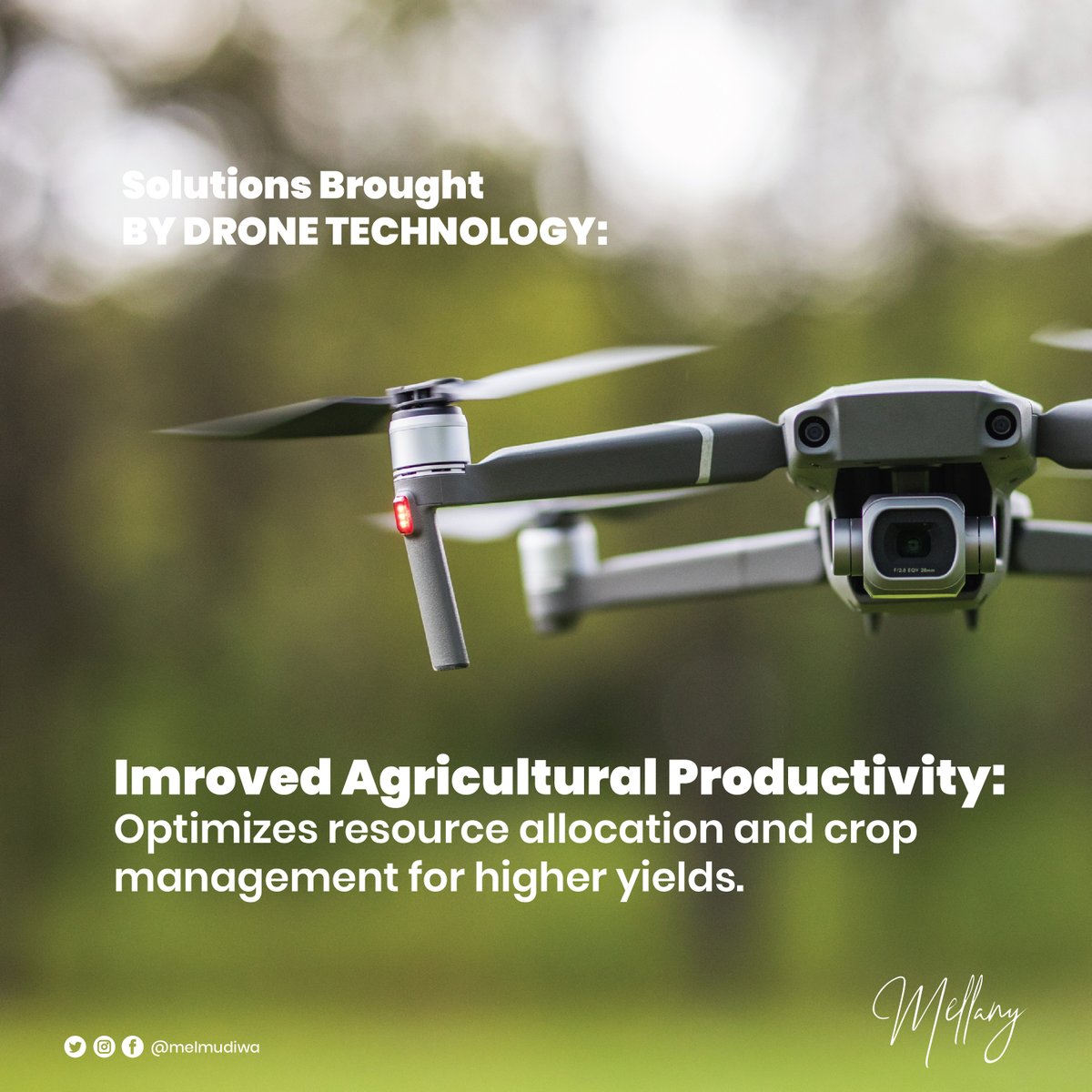 melmudiwa's tweet image. Drone tech has improved agricultural productivity by
optimizing resource allocation and crop management for higher yields.
#AgProductivity #CropOptimization #PrecisionAgribusiness #AgInnovation #FarmingTechnology