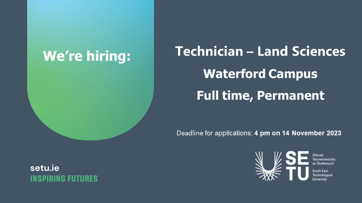 <a href="/SETUIreland/">South East Technological University</a> Department of Land Sciences is hiring! 
#jobfairy click the link for more info rb.gy/2oh6d