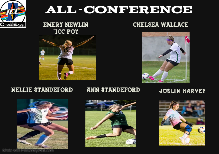 🏆 Congratulations to our FIVE Monrovia HS Girls Soccer players who were selected to this year's Indiana Crossroads Conference All-Conference team

* Emery Newlin - Conference MVP  (3x ICC, 2x POY)
* Chelsea Wallace
* Nellie Standeford (2x ICC)
* Ann Standeford 
* Joslin Harvey