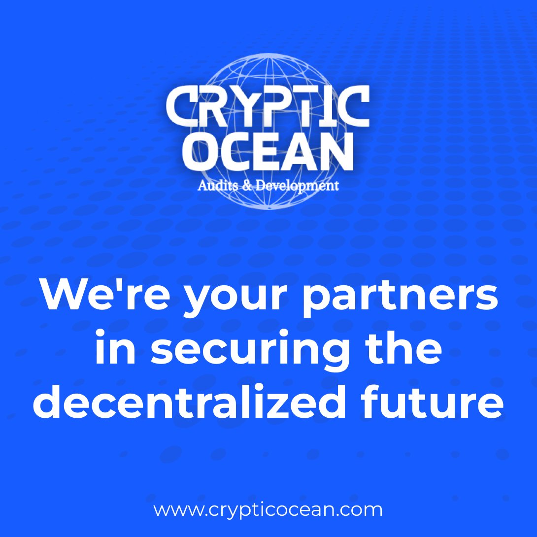 ocean_cryptic's tweet photo. We're your partners in securing the decentralized future

Cryptic Ocean Blockchain Audits &amp; Development
https://t.co/hZGASf6Q0V https://t.co/C8IvJZ0Gm6