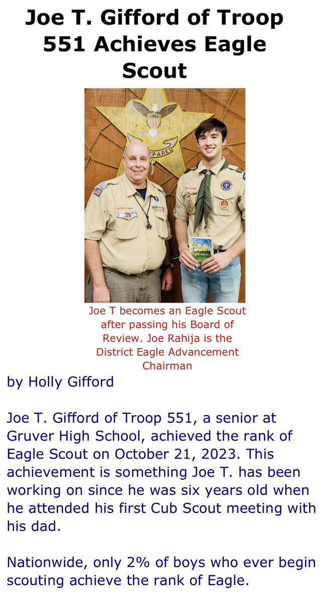 Gruver_ISD's tweet photo. There is an excellent article in the “High Plains Observer” regarding one of our own, Joe T. Gifford, and his great accomplishment of earning Eagle Scout! @hpocom #SuperJob
https://t.co/3E7g0KAN5T https://t.co/HFqcZNwuAm