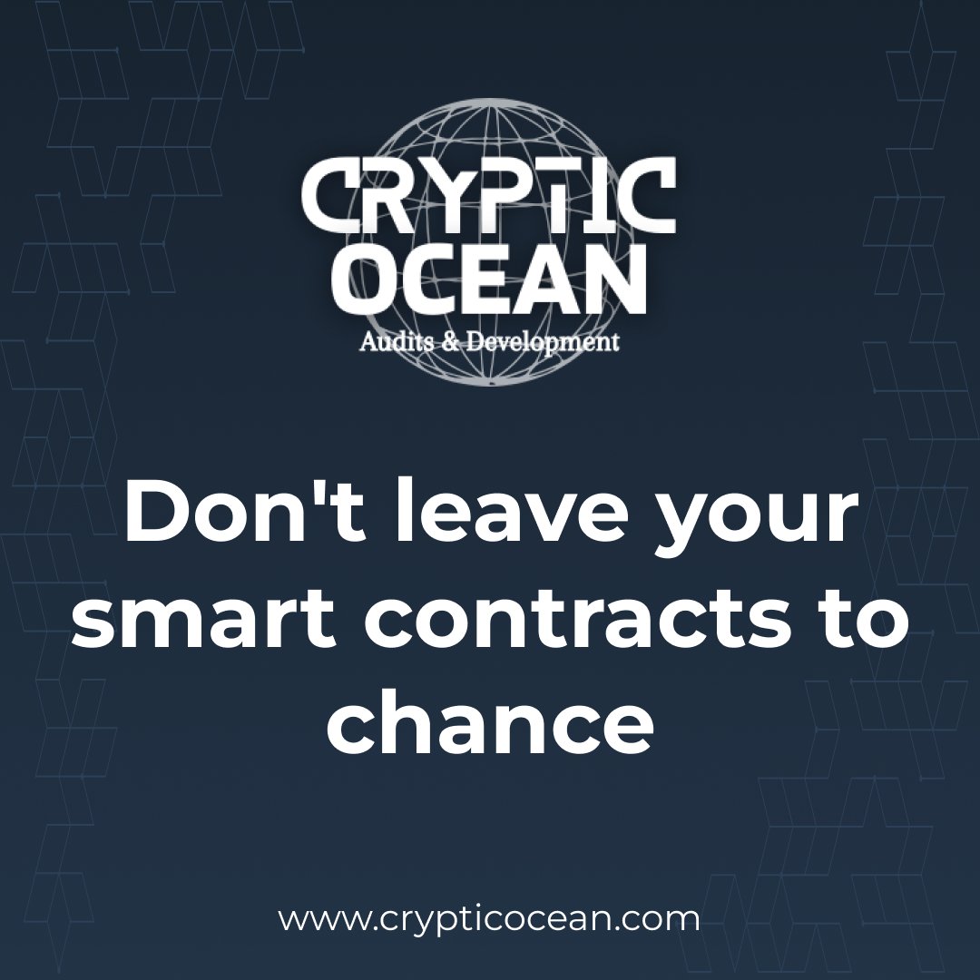 ocean_cryptic's tweet photo. Don't leave your smart contracts to chance

Cryptic Ocean Blockchain Audits &amp; Development
https://t.co/hZGASf6ibn https://t.co/YzwgacVvbF