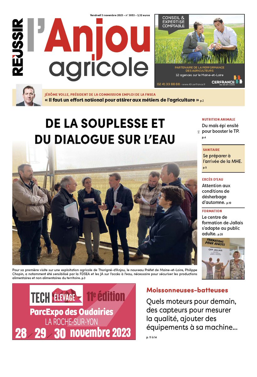 A la Une de votre Anjou agricole ce vendredi :
Invité par la <a href="/FDSEA49/">FDSEA 49</a>  et de <a href="/JeunesAgri49/">JeunesAgriculteurs49</a> , le <a href="/Prefet49/">Préfet de Maine-et-Loire 🇫🇷🇪🇺</a> a visité une exploitation de Thorigné-d’Anjou où la problématique de l’eau est prégnante...