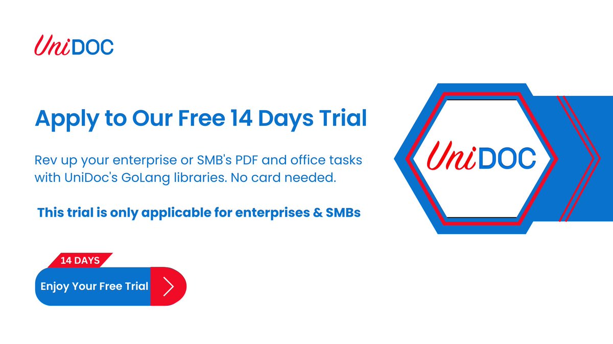 UniDocLib's tweet image. 🚀 Code with power, code with speed! Try UniDoc&apos;s GoLang libraries FREE for 14 days. 

No credit card, all the perks! Boost your project now. 💻

✨ Tap into the fast lane at ➡️ eu1.hubs.ly/H061K1V0

#CodeSmarter #GoLangMagic #TechTools #SMB #enterprise #FreeTrial #developers