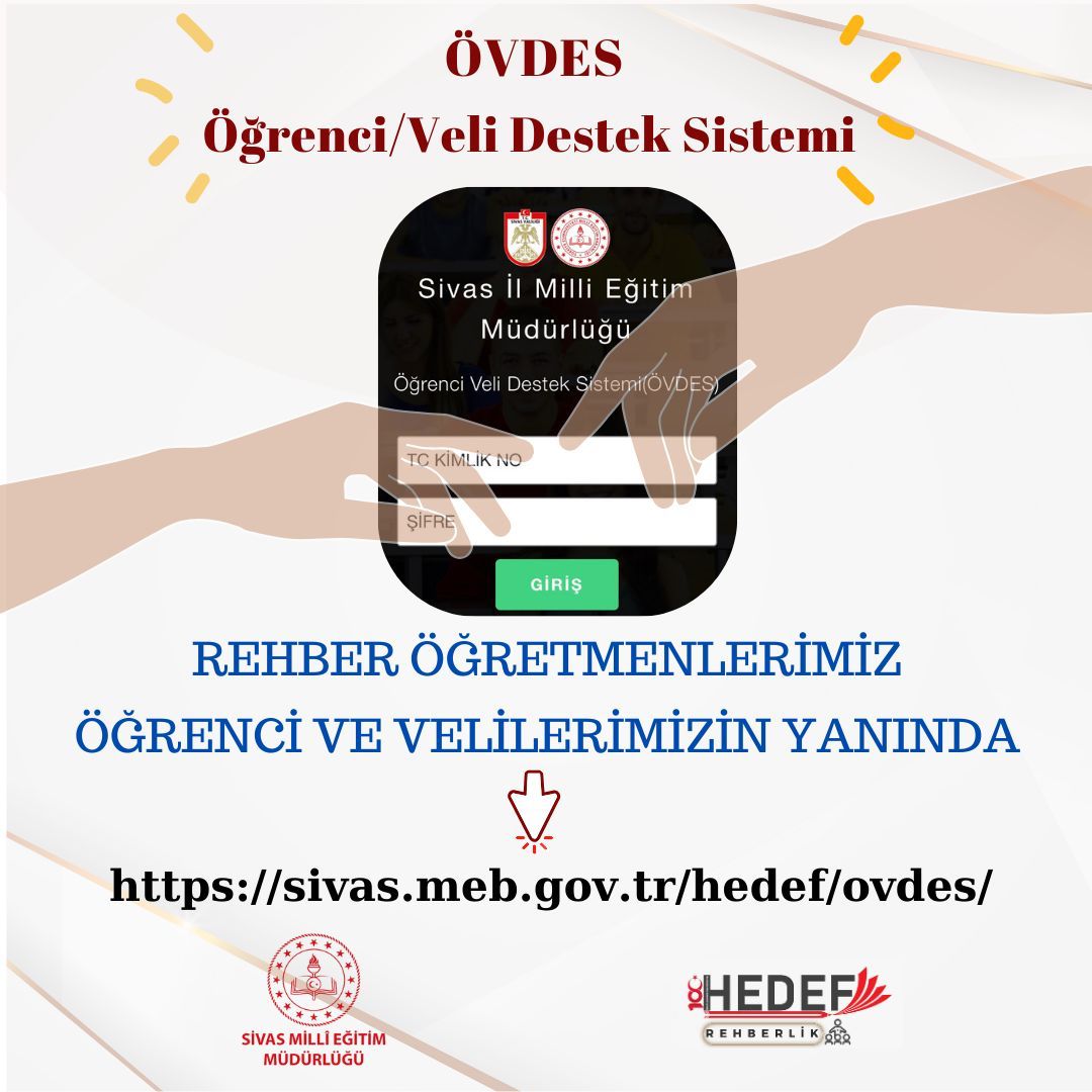 nss_58's tweet photo. Sivas Milli Eğitim Müdürlüğü Öğrenci-Veli destek sistemi(ÖVDES) açılmıştır.

@sivasmem 
@necatiyener_ 
@Sivas_HEDEF https://t.co/tncZfOsFjB