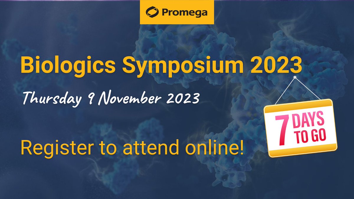 Only one week left until our Biologics Symposium! 📆 There is still time to register your online attendance. Don't miss the opportunity to learn about the latest research in biotherapeutics from Promega's R&D and guest speakers. Register here ➡️ bit.ly/3Qksl3q