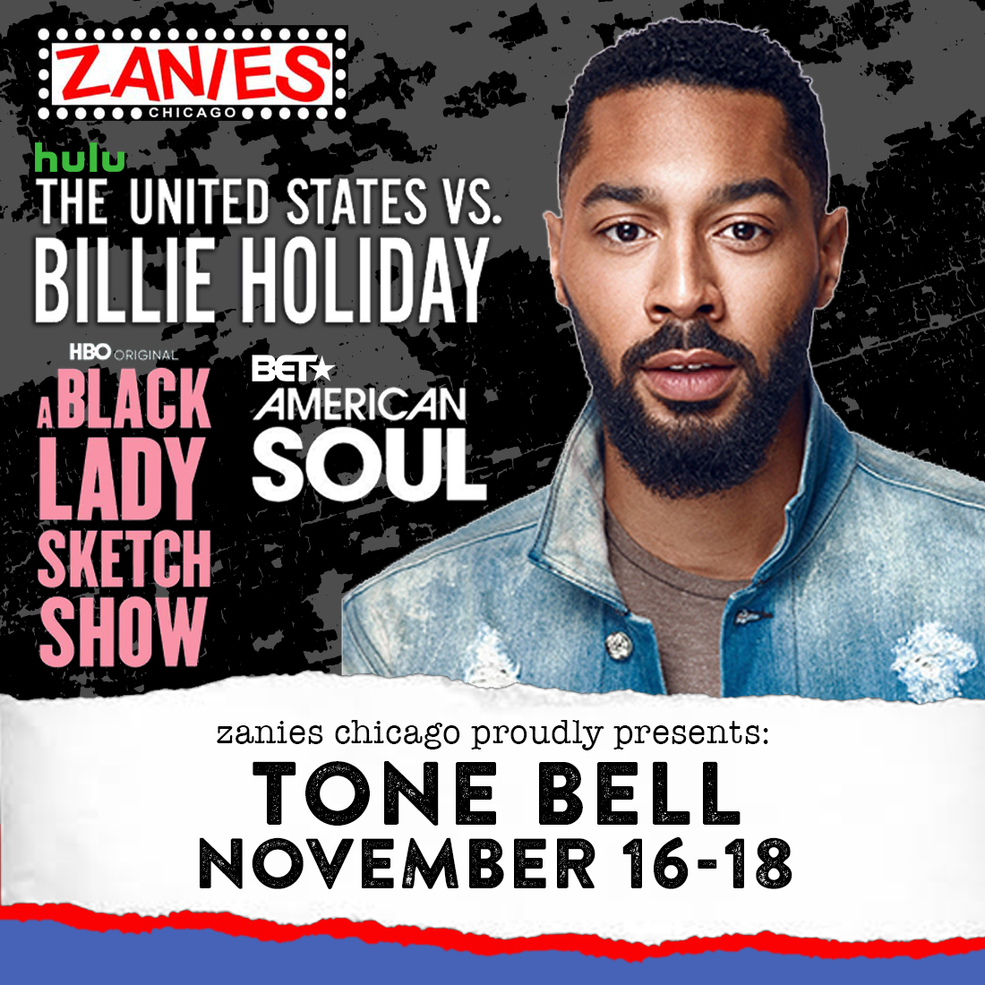 🔔 TICKET SELL OUT ALERT Comedian and actor @tonebell is back at Zanies Chicago November 16-18. You saw him in the Oscar-winning film The U.S. vs. Billie Holiday and BET's American Soul. Don't miss your chance to catch one of the best on stage, Chicago--> bit.ly/Chicago_Tone_B…