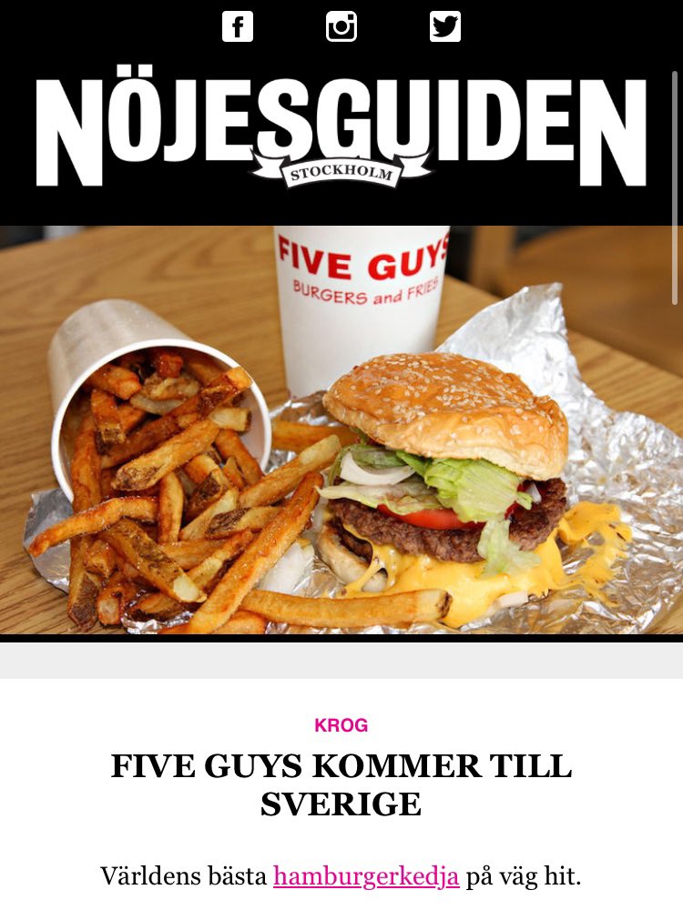 clarkmountain's tweet photo. Sweden is lucky – @FiveGuys is on the way there! 😋🍔 https://t.co/EO36o2Sofc @nojesguiden https://t.co/8xSQniyN6P