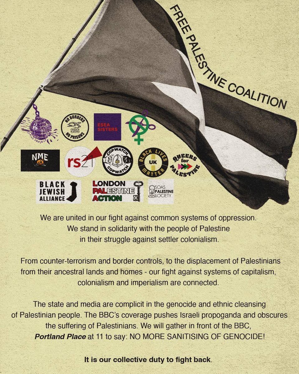 🚨 Free Palestine Coalition's Day of Action!🚨 🇵🇸 4th Nov BBC Broadcasting House, Portland Place at 11am, then merging with the Palestine Solidarity Campaign Rally. 🇵🇸 The Free Palestine Coalition calls for an immediate ceasefire and an end to our government's role in genocide.