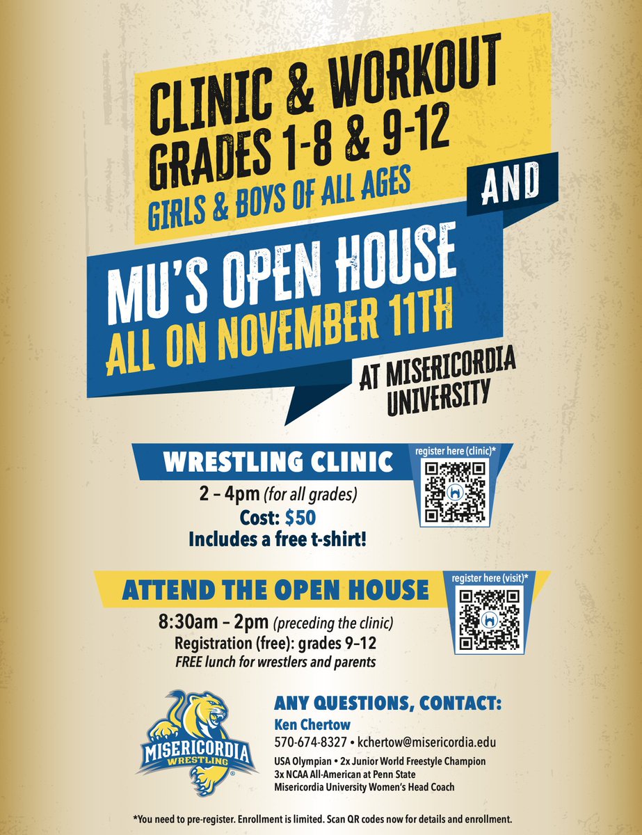 Join me on Saturday, November 11th to tour Misericordia University. Clinic to follow! I'm looking for dedicated female wrestlers to join my team in 2024!
docs.google.com/presentation/d…