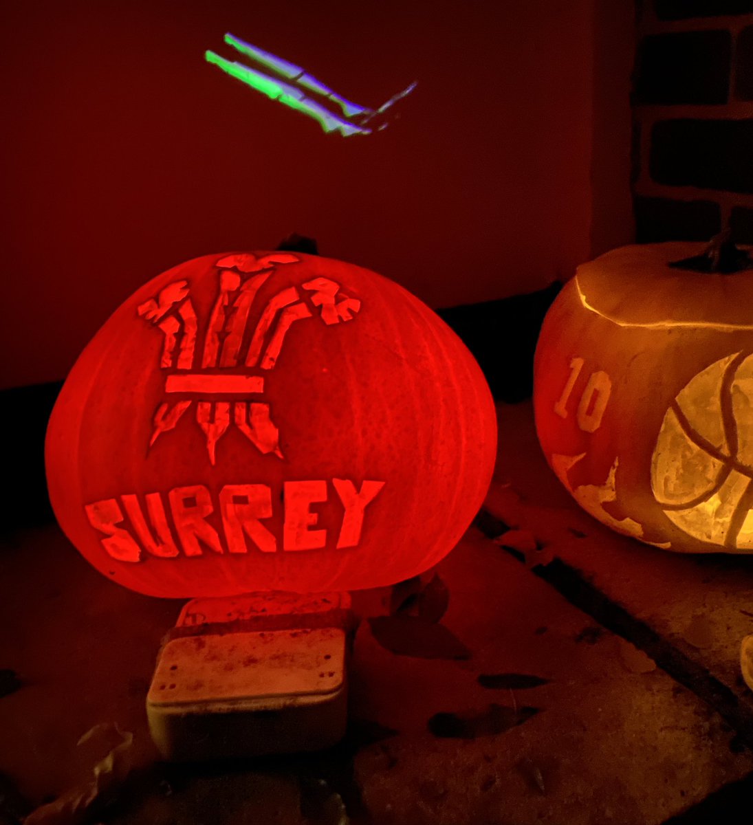 LsnowLc's tweet photo. A bit late but can you imagine my husband’s face when my son insisted he wanted the @surreycricket badge on a pumpkin! I bet he doesn’t ask next year - it took ages 🎃 https://t.co/C3i0Z6zIon