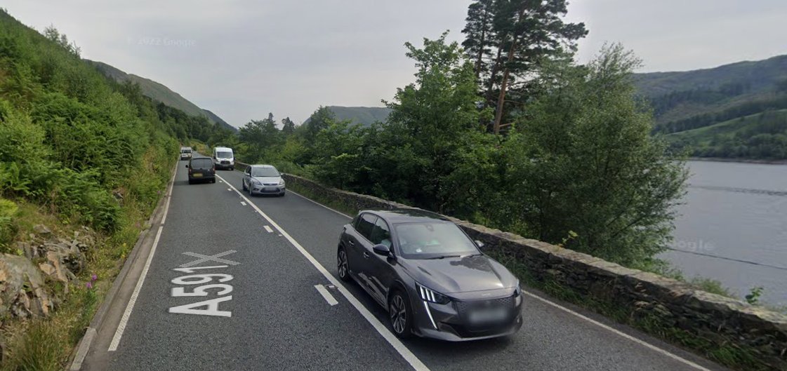 Cumbria Council justify closing a quiet lane to cyclists: “Individuals will make their own decisions on which road to use, albeit alternatives are limited. Whilst the closed road has less traffic and would be more pleasant to cycle, the A591 is a suitable alternative.” The A591: