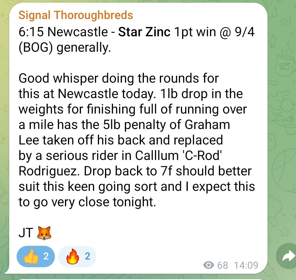 SignalRacing's tweet image. Gamble landed. 9/4 into 11/8 and won like an 8/11 shot. Get up babeh!! 💥 💣

#HorseRacingTips #HorseRacing #freeracingtips