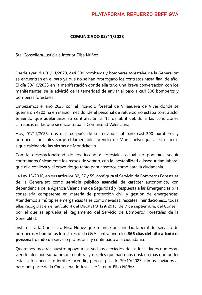 <a href="/ElisaNunez_S/">Elisa Núñez</a> <a href="/mazon_gonzalez/">Mazon</a> <a href="/GVAjusticia/">GVA Justicia, Transparencia y Participación</a> @UBEBombers <a href="/BBFF_CgtPv/">CGT-BOMBERS FORESTALS GVA</a> <a href="/BBFF_CCOOPV/">Bombers Forestals CCOO-PV</a> <a href="/GVAbforestals/">Servei Bomber(e)s Forestals GVA</a>