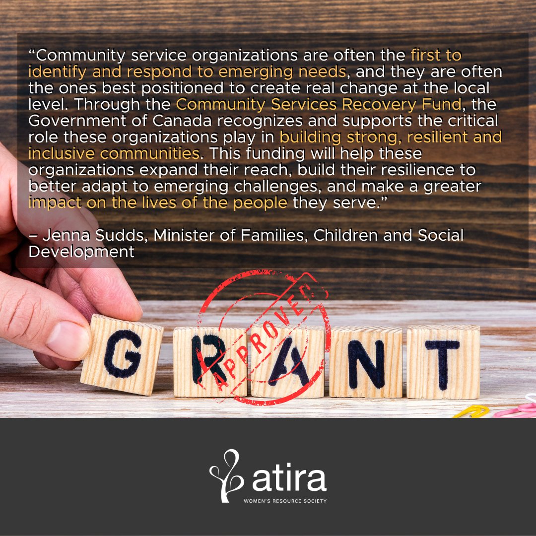 FreeOfViolence's tweet photo. We have some incredible news to share! Atira has been approved for the Community Services Recovery fund, and we couldn't be more grateful for this opportunity to better serve our community.  🤗💪
 #fundingopportunity #CommunityServicesRecovery #womenempowerment #gratitude https://t.co/5rTm24Mxf9