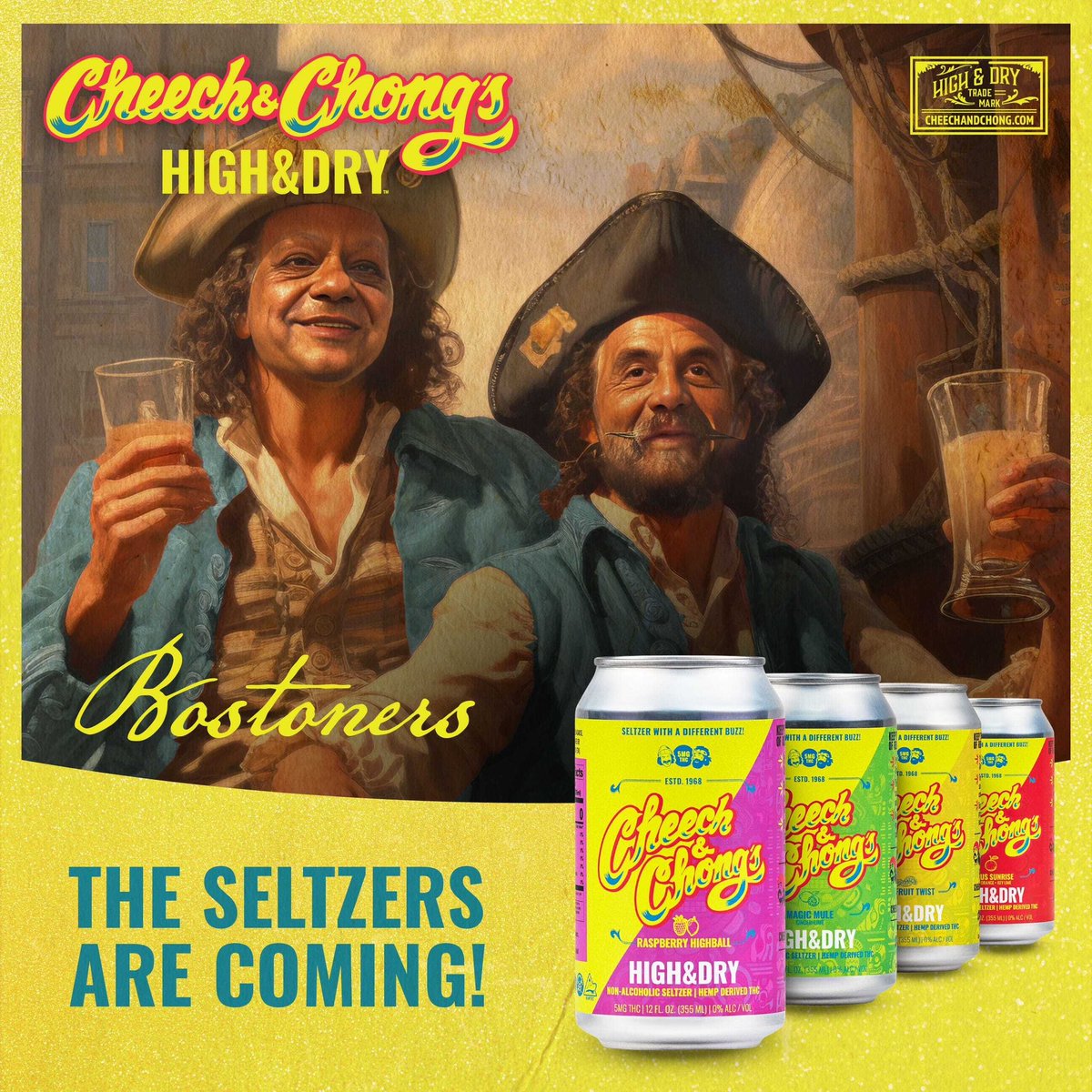 Bostoners! Cheech &amp; Chong are coming to your city and bringing High &amp; Dry for everyone. The first 200 people who join us on November 10th from 5pm-7pm, who buy a pack of High &amp; Dry, at Liquor Junction in Reading, MA will get this poster signed by us ✌️🍃