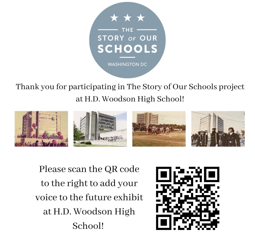 Calling all prior H.D. Woodson Warriors! We need your voices! We are looking for alumni, former staff, or involved community members interested in adding their voices & experiences to the exhibit we are creating in collaboration with the school. @hdwoodsonshs Thank you!