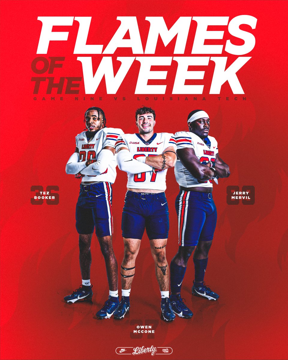 LibertyFootball's tweet photo. 𝐅𝐥𝐚𝐦𝐞𝐬 𝐨𝐟 𝐭𝐡𝐞 𝐖𝐞𝐞𝐤: Game 9 https://t.co/U5iDGPSqeJ