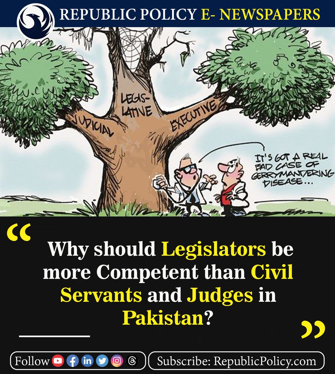 Governance will never improve in Pakistan untill MNAs & MPAs are more competent than civil servants, technocrats & judges.

Read more: republicpolicy.com/why-should-leg

#LegislationMatters #MakingLaws #CivilServantsAndLegislators #JudgesAndLegislators #News