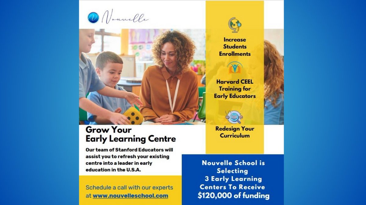 Ready to take your early learning center to the next level in the USA? 🚀 Explore how Nouvelle School can help you achieve your goals at nouvelleschool.com.

#EarlyLearning #Education #NouvelleSchool #USASchools #NouvelleSchool #CaliforniaSchools #TexasEducation #USLearning