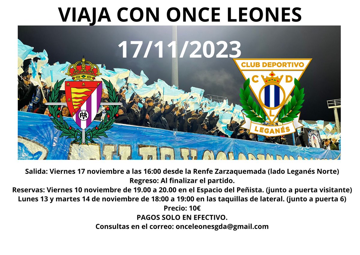 SORTEO || Sorteamos dos plazas en nuestro bus para el próximo desplazamiento a Valladolid. Para ello debéis dar RT a esta publicación, seguirnos y ser abonado del <a href="/CDLeganes/">C.D. Leganés</a>.

#RugeButarque