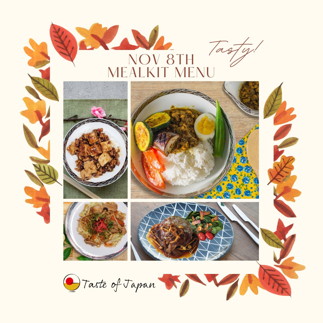 TasteofJapan's tweet photo. Welcome autumn's harvest 🍂 Savor Japan at home with our meal kits delivered on Nov 8th. Feast on our new Hamburg Steak, classic Yakisoba, and more!  Secure your order by Nov 6th through the link below ✨

We're excited for your order! 🎉
https://t.co/s5k7Xa9LEs https://t.co/m2nTIkkNEj