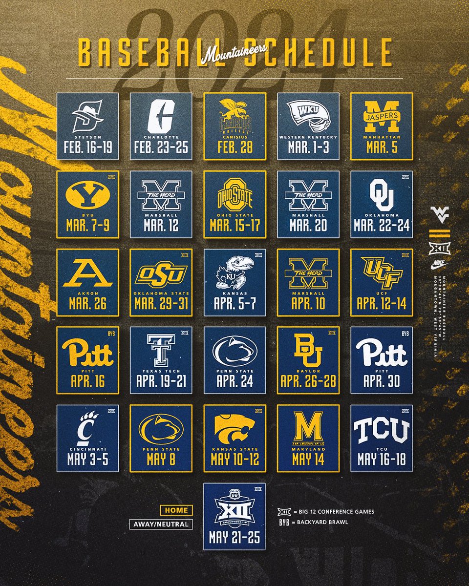 𝗧𝗵𝗲 𝟮𝟬𝟮𝟰 𝘀𝗰𝗵𝗲𝗱𝘂𝗹𝗲 𝗶𝘀 𝗵𝗲𝗿𝗲! 👀

📰wvusports.co/49mDpFC
📅wvusports.co/2shMT59

#HailWV