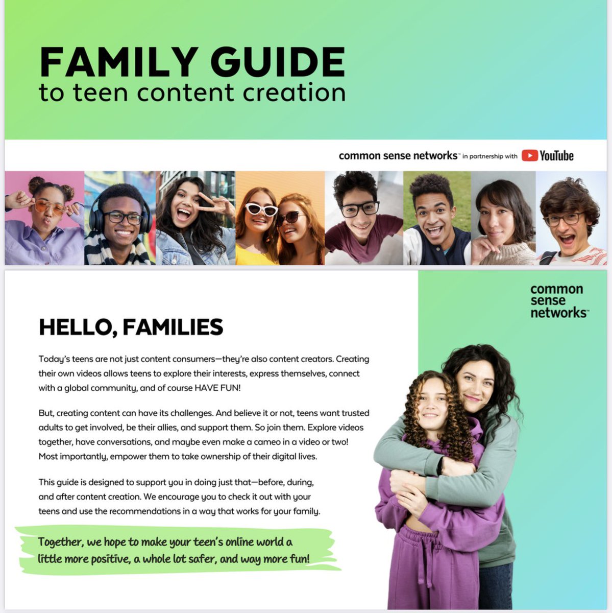 🤩 Proud to be partnering with YouTube on a meaningful initiative to develop services.google.com/fh/files/helpc… for parents and teens, bringing families together for important conversations on responsibly creating videos online.
blog.youtube/inside-youtube… @CommonSenseNets <a href="/YouTube/">YouTube</a>