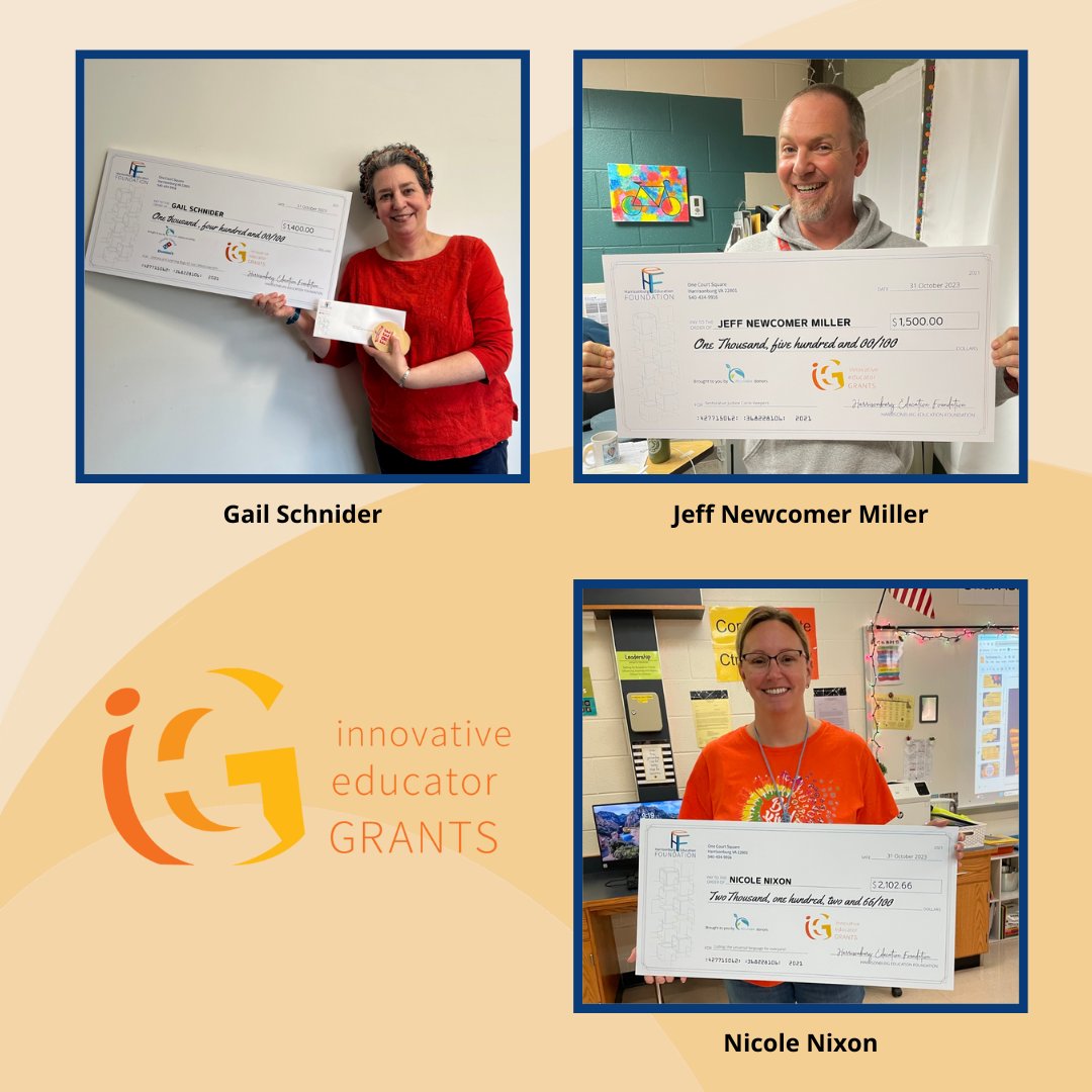 We had an awesome BIG CHECK DAY! HEF is thrilled to announce the recipients of over $40K gifted by the community through our Innovative Educator Grants.  Stay tuned for a full recap of the best day of our yearhttps://www.harrisonburgeducationfoundation.com/23-24iegshowcase.html
