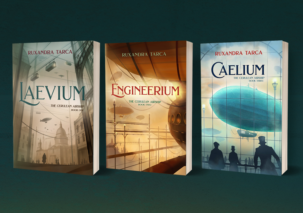 alempe2's tweet photo. The full set of covers with the illustrations I made for @RuxandraTarca 's steampunk trilogy The Cerulean Airship, which is now complete. The last one, Caelium, has just been released, and available from most bookstores.
#steampunkbook #historicalfantasy #neovictorian https://t.co/6pUOyt8KEX
