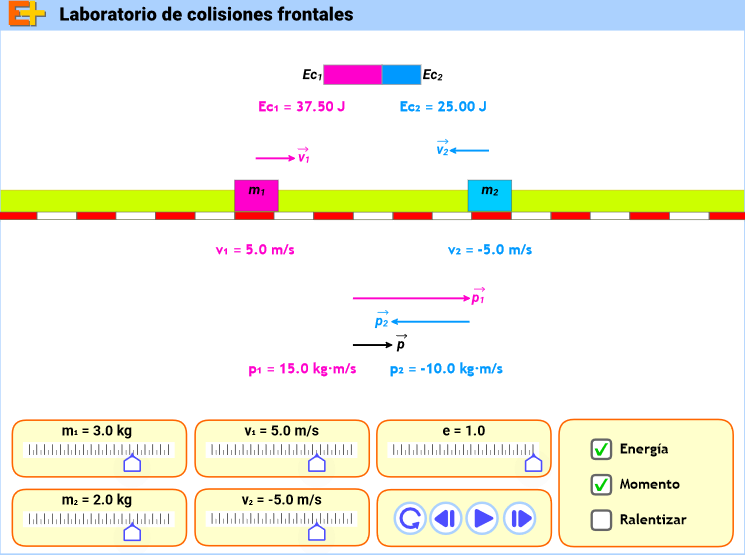 educaplus_org's tweet photo. Laboratorio de choques frontales con actividades.
https://t.co/K9gRFiTq9B
Para estudiar la energía y la cantidad de movimiento de un sistema de dos cuerpos que colisionan con diferentes coeficientes de restitución.
¡Si te gusta compártelo! https://t.co/vzuwRELCbL