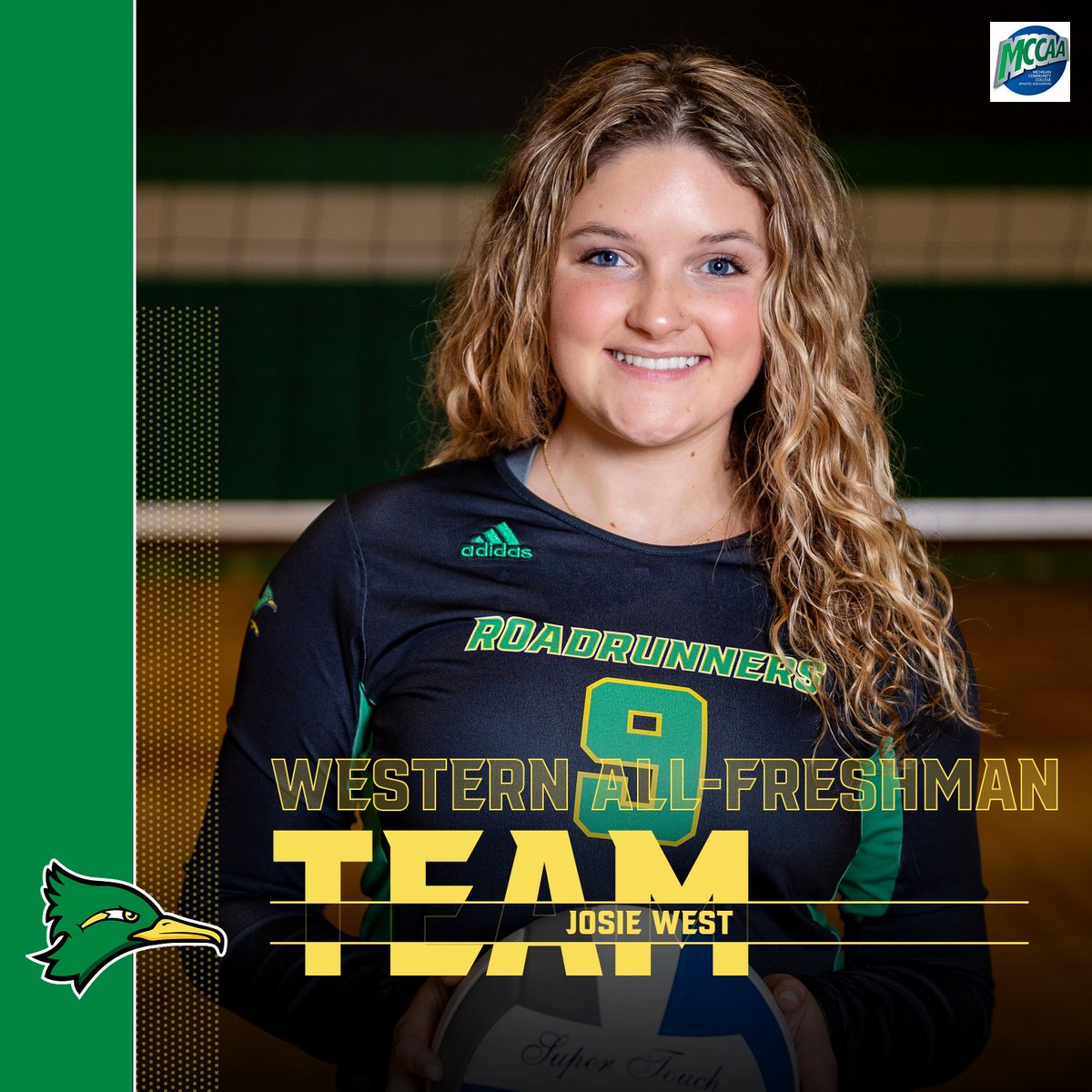 First up: CONGRATULATIONS to freshman Josie West as she is named to the MCCAA Western Conference All-Freshman Team! (You may see her again in a bit...)

#PointRoadrunners #RoadrunnerVolleyball