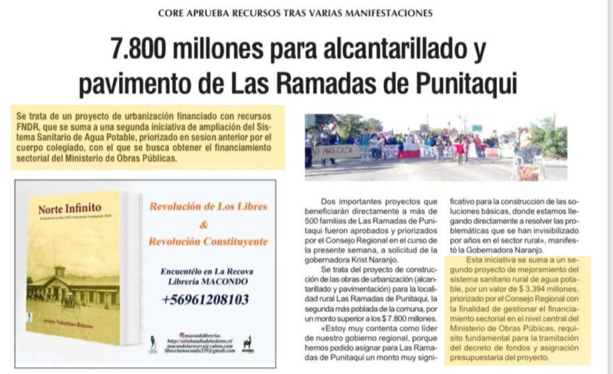 CORECoquimbo's tweet photo. 📰[PRENSA] Hoy @LaRegionDiario informa sobre los recursos aprobados por nuestr@s consejer@s para el #alcantarillado y #pavimentación en localidad de #LasRamadas #Punitaqui. Son más de $7.800 millones de inversión. 

Conoce más en nuestra web ➡️ https://t.co/0dU2tO0bcf 👨‍👩‍👧‍👦✅️ https://t.co/hScVzzV5c0