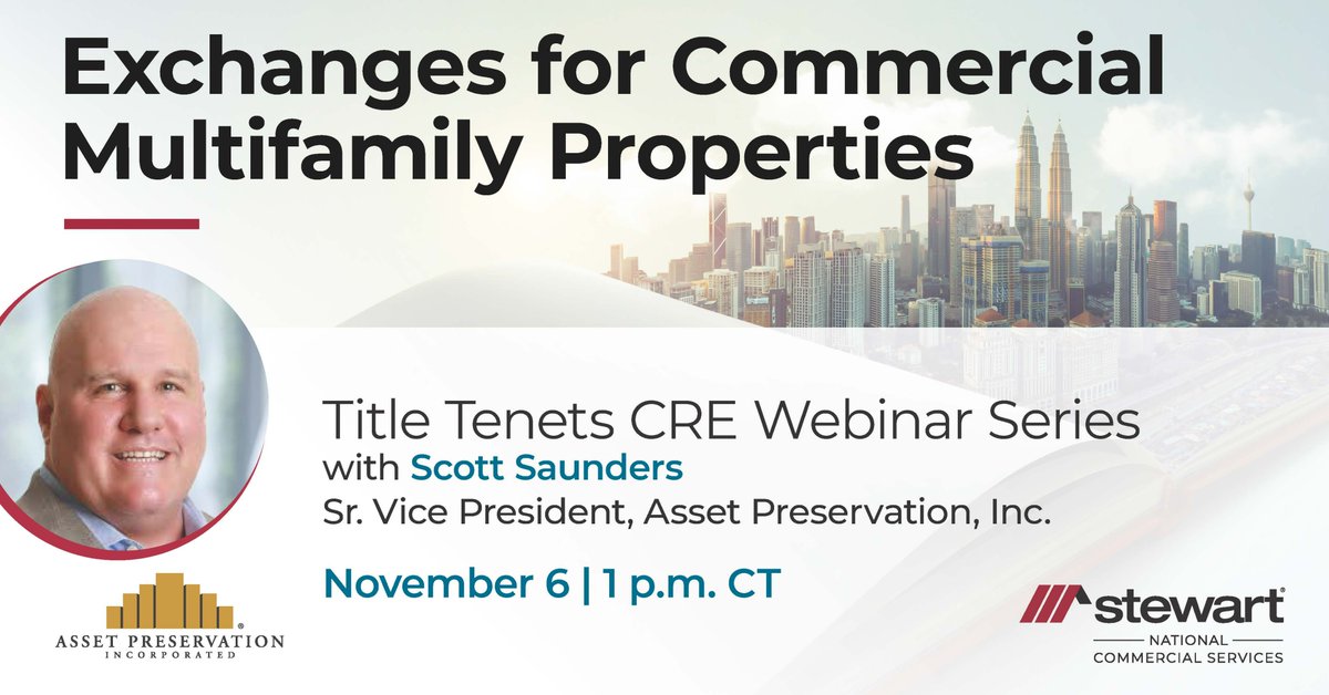 1031TaxExchange's tweet image. NEXT WEEK: Multifamily property developers will want to attend our next Title Tenets webinar. Scott Saunders discusses the benefits of and requirements for #1031Exchanges for commercial multifamily properties. Register now: bit.ly/45VA2mf
#MultifamilyRealEstate