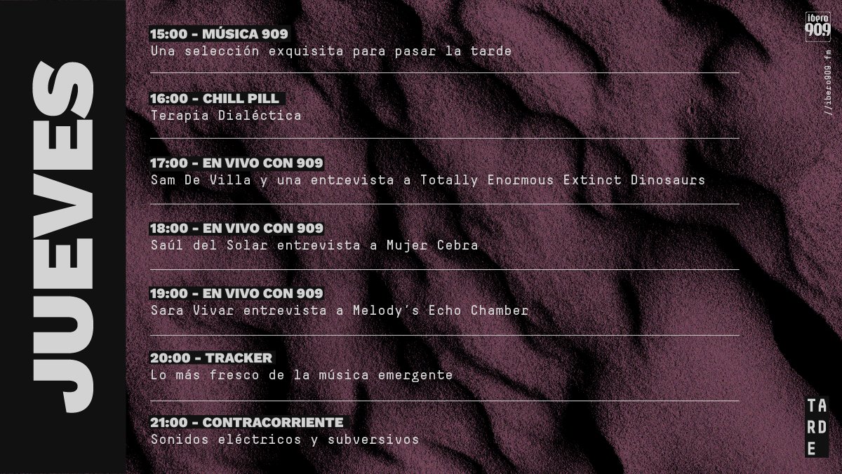 No te pierdas nuestros programas de esta tarde ⚡️. Con música y entrevistas. Sintoniza por FM y por Ibero909.fm