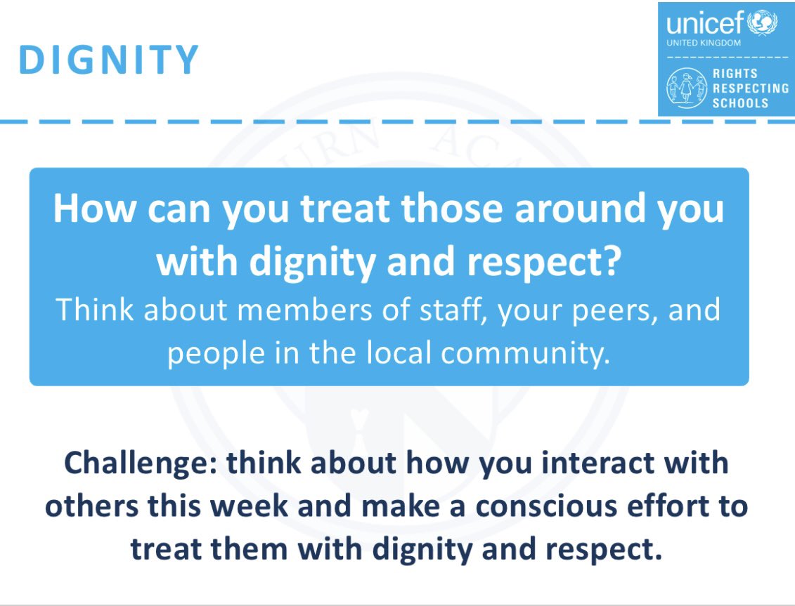 This week's bulletin was all about dignity! We reflected on our own personal dignity and discussed different ways that we can treat everyone with care and respect. @WL_UNCRC @peterreid1956 #RRS