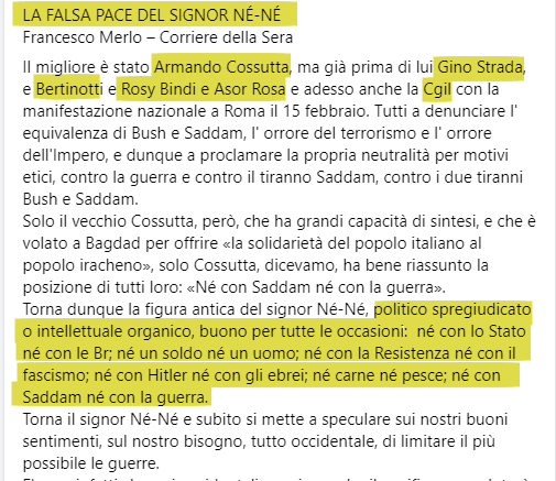 gisellaruccia's tweet photo. Thread: il 2 febbraio 2003 Francesco Merlo scrisse per il Corriere un editoriale al fiele contro chi era contrario alla guerra in Iraq. E anche quella volta le offese si sprecarono e soprattutto il "nostro", alla luce degli eventi stranoti, non ne azzeccò una (1/2) https://t.co/H7z8i0kQVi