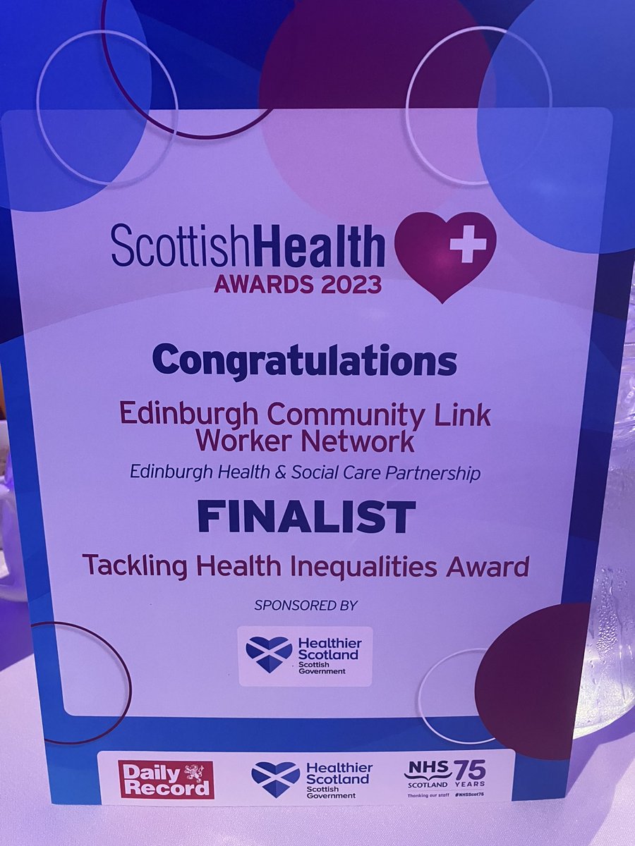 We are here! @NHSScotEvents #ScotHealthAwards. Good luck to all the finalists 👏 @ScotCLWnetwork @ScottishSPN #linkworking