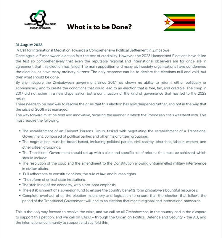 ibbosnr's tweet photo. Please find herewith our statement as the Zimbabwe National Dialogue Forum(NDF), the alliance and voice of civic society in the face of the post-election crisis in Zimbabwe. https://t.co/1746zD1u2B