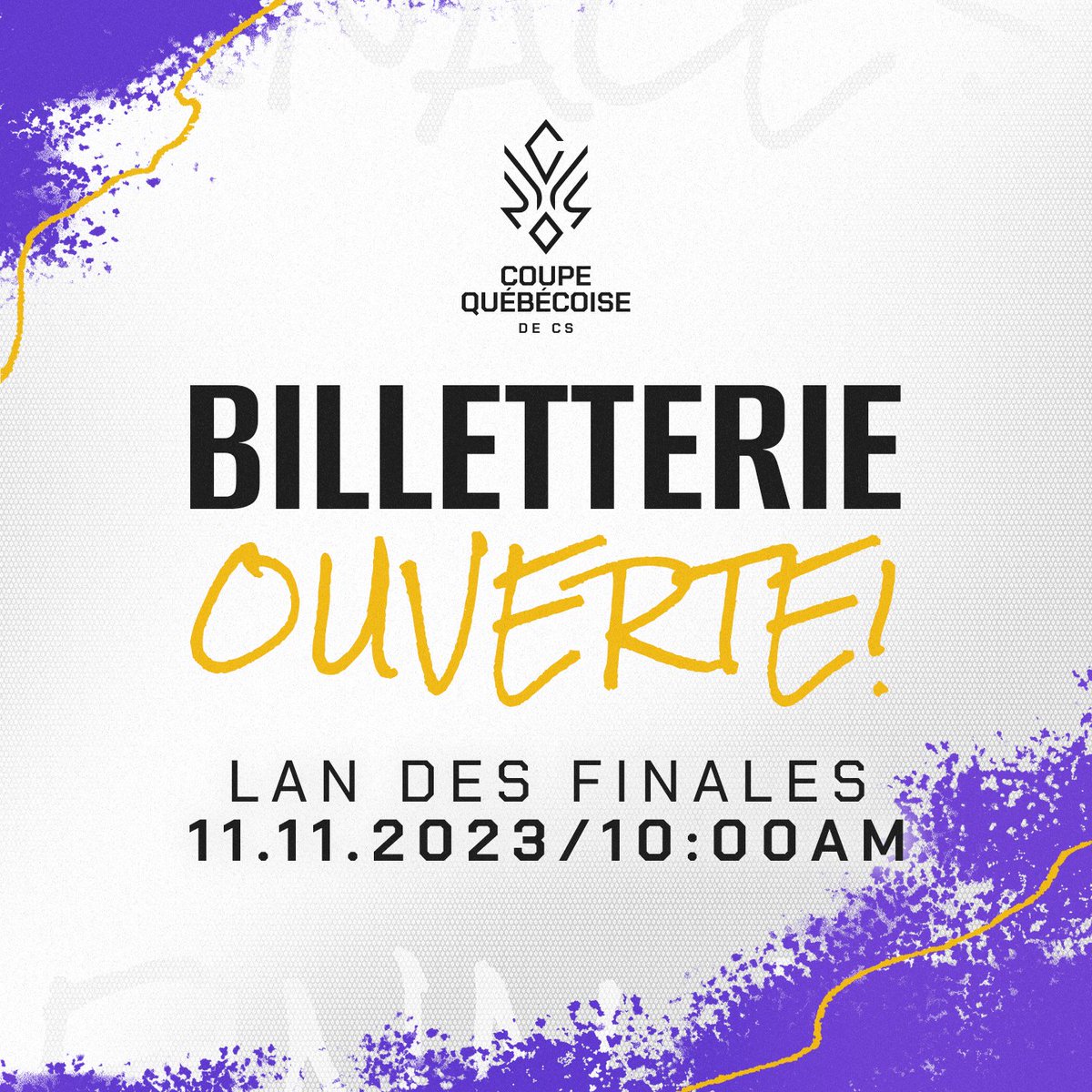 Tu n'as pas encore acheté ton billet pour les finales? Qu'attends-tu?
Pour 20 $, ton billet te donne accès aux 3 événements du weekend!

Les finales de la coupe de CS, c'est quand?
📅11 Novembre 2023 
🕑10am à 5pm 
📍Théâtre de la Providence

🔗eventbrite.com/e/billets-coup…