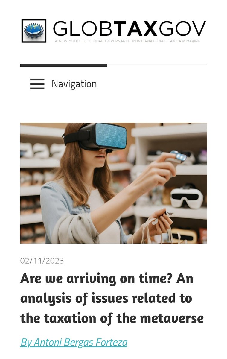 New blog at the <a href="/globtaxgov/">GLOBTAXGOV #globaltaxgovernance</a> project about metaverse taxation. Thank @HeitmuellerF for all the help, collaboration and kindness.
This line of research is part of the work carried out in the research group <a href="/CEDIB_UIB/">CEDIB Grupo de investigación Derecho y NNTT - UIB</a>

globtaxgov.weblog.leidenuniv.nl/2023/11/02/are…