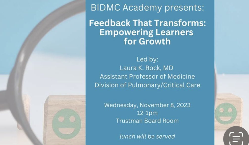 Don’t miss this @BIDMC_Academy session on #feedback next week led by our #communication and #feedback expert @drlaurarock! @BIDMC_Medicine @BIDMCNursing @BIDMC_Education